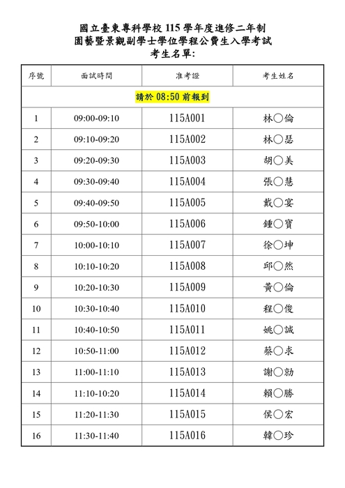 115學年度進修二年制 園藝暨景觀副學士學位學程公費生 ｜ 第二次招生 面試公告圖片